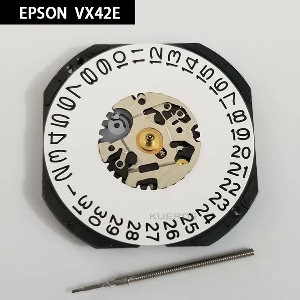 Kits de réparation de montre VX42 Mouvement avec calendrier de date Affichage Japon VX42E Trois mains Metal Quartz Battery Life 3 ans