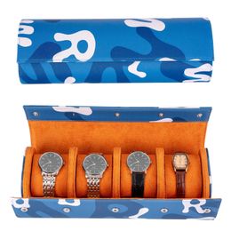 Estuche de viaje con rollo de reloj para 4 relojes, azul marino de lujo, proteja los relojes finos de exhibición de la tienda con almohadas individuales a presión 240124