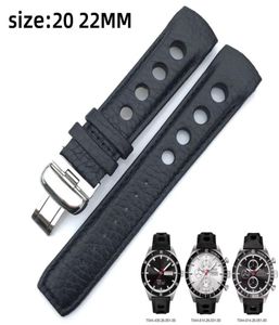 Watch -riem voor Tissot PRS516 T044614A T044430A SILVERBULTFLY Buckle Echte lederen horlogebanden Strap 20mm 22mm9740172