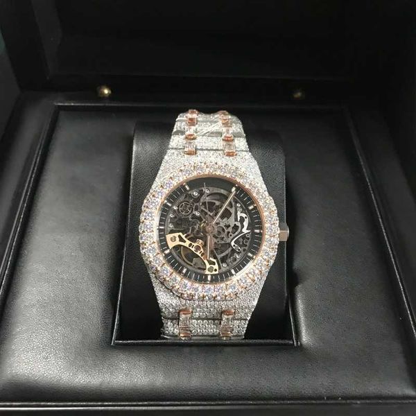 Version de montre APS MISSANITE STONES Squelette or Silver mixte Pass Pass Test Mens Vvs Diamonds Top Quality Mechanical Eta Luxury Full Iced Out Montres