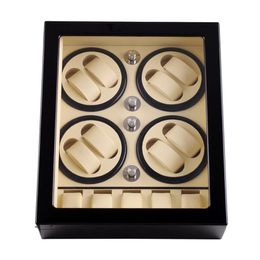 Watch Winder LT Rotación automática de madera 8 5 estuches Estuche de almacenamiento Caja de exhibición Nuevo estilo Interior blanco Exterior negro185W