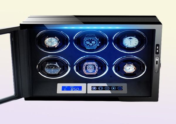 Veninadores de reloj Automáticos de la marca de lujo de la marca de huellas dactilares de madera con pantalla táctil LCD Wooden ES Safe Case 2210206718980