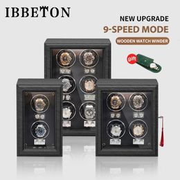 Watch Winders BBETON Merk Mechanische Automatische Watch Winder Luxe Houten Horloge Doos met LED Licht en Deksel Sensor Horloges Opslag Kluis 230807