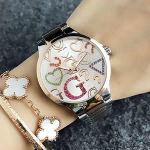 Bekijk dames kleurrijk kristal mode grote letters stijl metalen stalen band quartz horloges