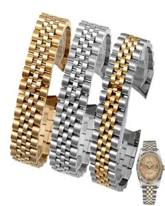 Horlogeband 13 mm 17 mm 20 mm hoogwaardige zilveren gouden horlogeband roestvrijstalen polijsten + geborstelde gebogen uiteinde armbanden voor dategoed4107004