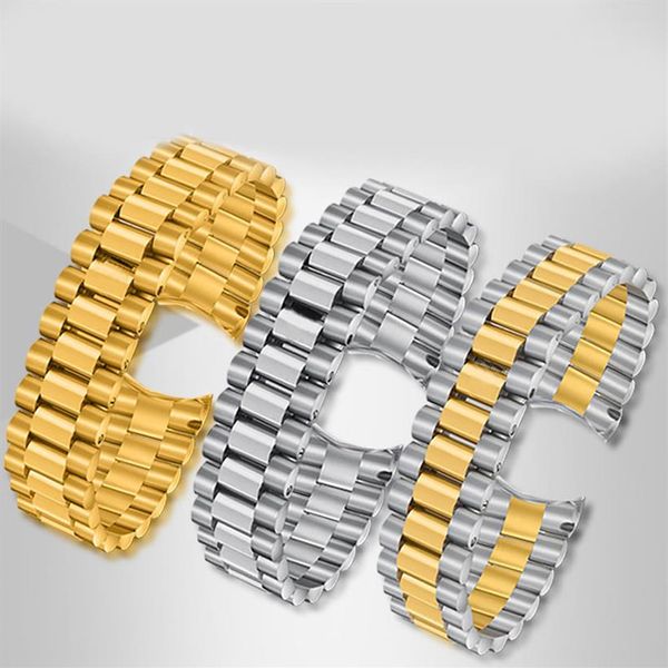Bracelet de montre 13mm 17mm 20mm bracelet de montre en or argenté trois souches en acier inoxydable polissage brossé bracelets de bracelet d'extrémité incurvée pour R2036