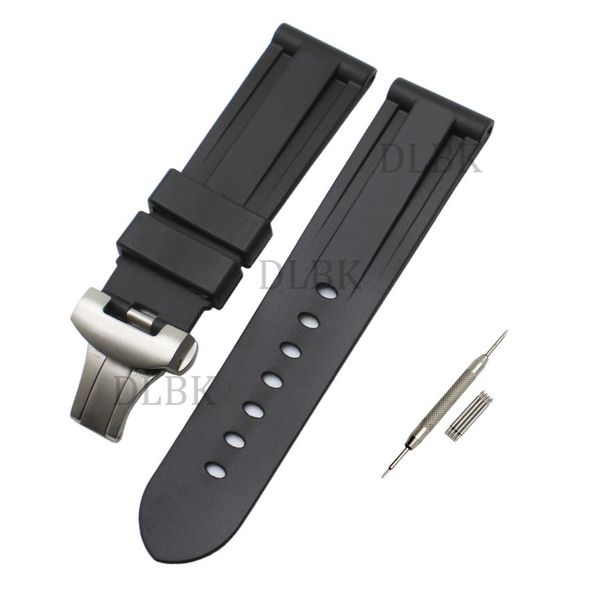Bracelet de montre 24mm hommes bracelets de montre noir plongée en caoutchouc de silicone bracelet de sport outils de boucle de déploiement en acier inoxydable pour Panerai LUMI251d