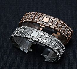 Bracelet de montée en vogue 26 mm hommes Femmes Femmes Diamond en acier inoxydable pour AP Royal Oak Strap Pliage Boucle pour AP154009291609