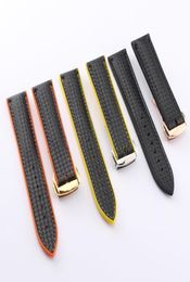 Watchband Carbon Fiber Watchstrap voor Omega Planet Ocean 20mm 22 mm man Strap kalf Leather Black Orange6679162