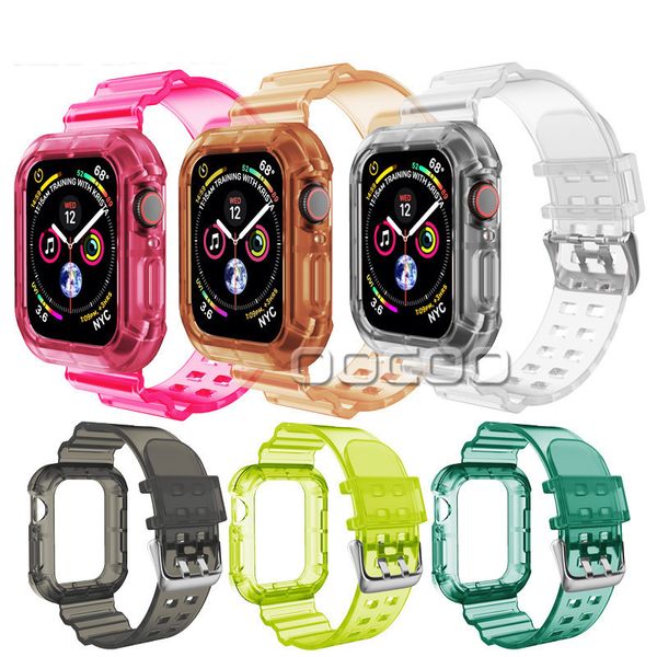 Correa de reloj transparente de silicona suave, correas deportivas de 40MM y 44MM, funda con correa para Apple Watch iWatch Series SE 6 5 4 3 2