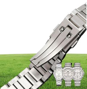 Watchband Men 22 mm Pure Solid Notch Acero inoxidable Reloj cepillado Strap de banda Strap para Carrera1630724