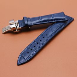 Watchband Qualine Getine Leather Watch Band 14 mm 16 mm 18 mm 20 mm 22 mm Bleu de montre bleu foncé Sangle Silver Clasp Accessories 206T