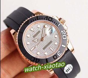 Watche YM Fecha Automático Mecánico Reloj para hombre Diamante Dial Oro rosa Correa de caucho 2813 Movimiento Estilo náutico Relojes Buceo Regalo gratis