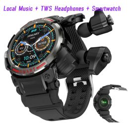 Horloges 1.43 "Amoled Originele Smartwatch TWS Koptelefoon 2in1 Heren Buitensporthorloge Bluetooth Gespreksopname Smart Watch Lokale muziek