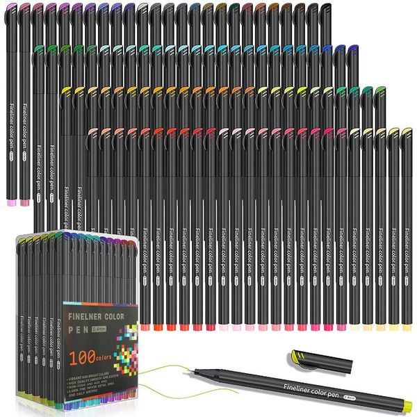 Montres 100 couleurs Journal stylos colorés à point fin fixe Fineliner Pen pour la note Prise Calenda Agenda Projects Art Projects Supplies Scrapbook