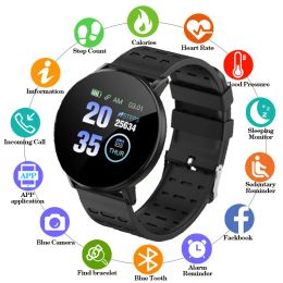 Bekijkt 119Plus Smart Electron Clock Watch Men Dames bloeddruk Waterdichte Sport Round Smartwatch Fitness Tracker voor Android iOS