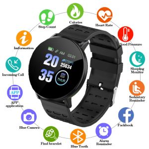 Montres 119plus Smart Electron Clock Watch Men Women Femmes Pression artérielle Imperméable Sport Smartwatch Fitness Tracker pour Android iOS