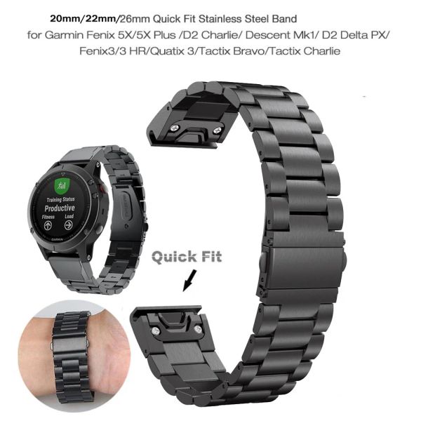 Montres 20 22 26mm ajustement rapide Fenix 5 bracelet de montre en acier inoxydable en métal pour Garmin Fenix 5S/5X/5 Plus/approche S60/Forerunner 935