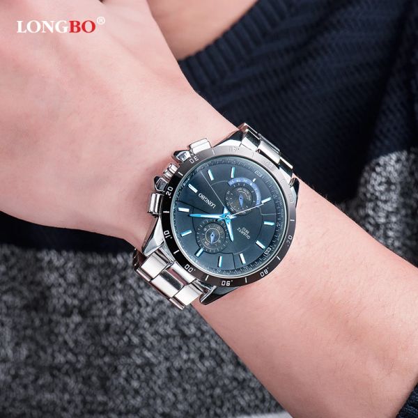 Relojes 2018 Longbo marca de moda estilo deportivo completo de acero inoxidable luminoso impermeable cuarzo relojes de pulsera de negocios relojes para hombre