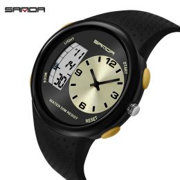 Montres 2020 Sanda Sandproofr Men's Sports Watch Outdoor Casul Luminous Digital Watches Double Affichage Silicone Electronic Calendar Alarm