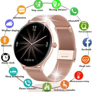 Horloges 2021 Nieuw Full Circle touchscreen Dames smartwatch Luxe stalen horlogeband Mode smartwatch Sport Activity tracker voor Xiaomi