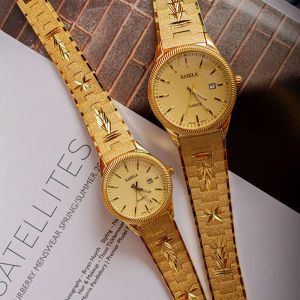 Bekijkt 2021 Nieuwe Lovers 'Watch Gold Compated Watch No Fading Agenda Watch Quartz Watch Retro Canved Korean Gold Men's Watch