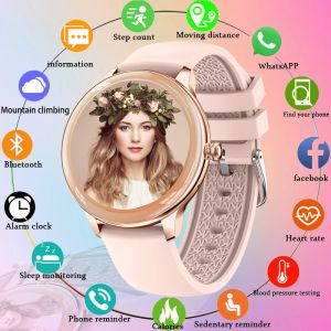 Horloges 2022 Nieuwe dames Bluetooth-oproep Smart Watch Aangepaste wijzerplaten Foto's maken op afstand 1,09 inch Full Touch Screen Smartwatch Dames + doos