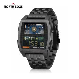 Montres 2022 North Edge Cyber Tank Men Watch Digital Retro Industrial Metal Style Imperpose des montres sportives de 50m pour les hommes