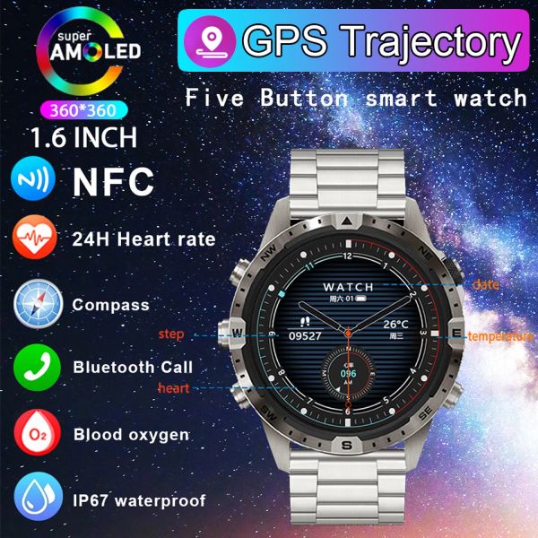 Montres 2023 Business Sports Smart Watch Compass 1.6 pouces HD Écran Titanium Case Men NFC Smartwatch BT Appelez le 100 + Modes Sport Watch Rugged