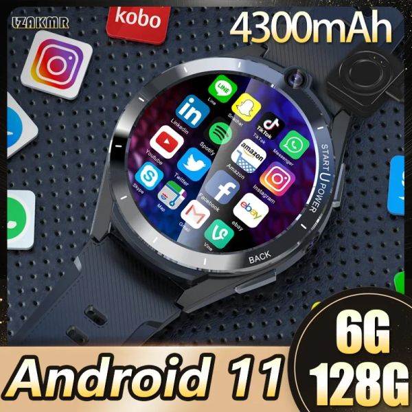 Montres 2023 NOUVEAU 4300mAh Big Battery 6G Ram 128G Android 11 Z40 4G Net Dual System Chip Smart Watch GPS WiFi 8MP Camera Men Smartwatch