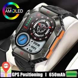 Bekijkt 2023 Nieuwe Men's Smart Watch Compass GPS -beweging Track Smartwatch 650 MAH grote batterij duurzame militaire slimme horloges voor mannen