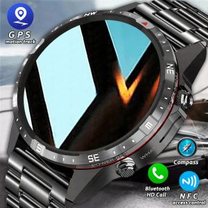 Bekijkt 2023 Nieuwe NFC Bluetooth Call Men Smart Watch 1,6 inch Amoled Business Watches Compass GPS Sports Track Smartwatch voor metalen body