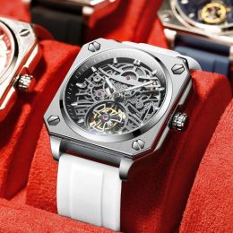 Bekijkt 2023 Nieuw topmerk luxe doos Binbond H1133 Tourbillon Mechanical Watch Men Automatic Steel Strap Skeleton Mens Watches