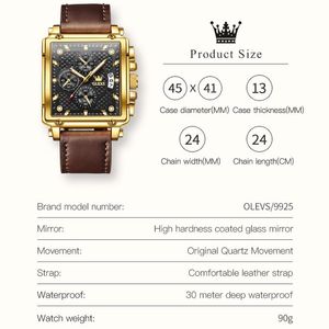 Montres 2023 Olevs Montre de bracelets masculins originaux Marque Mémarrat Military Gold Chronograph Watchs's Relogio Masculino