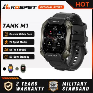 Horloges 2024 KOSPET TANK M1 Militaire Smart Horloge Mannen Smartwatch Voor Vrouwen Elektronische Fitness Horloges 5ATM IP69K Waterdichte Bluetooth