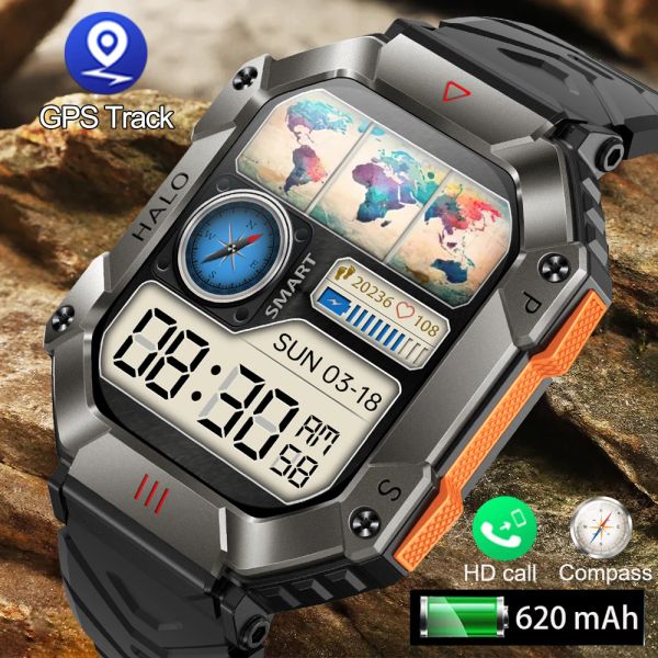Montres 2024 Nouvelle montre intelligente militaire hommes GPS Tracker 620mAh batterie ultra longue veille boussole Bluetooth appel Sports de plein air Smartwatch