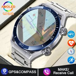 Bekijkt 2024 NFC AMOLED Smart Watch Men Custom Dial Antwoord Call Sport GPS Track Compass IP68 Waterdichte smartwatch voor Android iOS Man