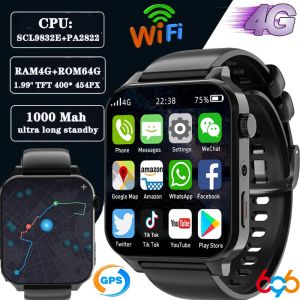 Horloges 2024 RAM 4GB ROM 64 GB 1,99 inch 4G Call Smart Watch GPS WiFi Sim Dual Camera Heartraat Test Waterdichte sportmannen Smartwatch