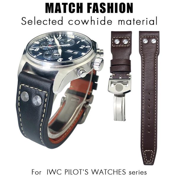 Montres 20mm 21mm 22mm haute qualité en cuir véritable Rivets bracelet de montre adapté pour IWC Spitfire Big pilote montre Top Gun Iw5009 bracelet en peau de vache