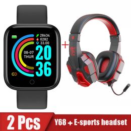 Relojes 2pcs D20 Auriculares Smart Watch Men Women Bluetooth Digital Watches Sport Fitnesstracker Bracelet Y68 Smartwatch para Android iOS