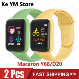 Relojes 2pcs Y68 Macaron Smart Watch Parejas Digitales Watches Bluetooth Sport Fitness Tracker Podómetro D20 Smartwatch para Android iOS