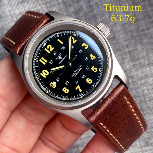 Montres 36 mm Titanium Aviator Pilot Watch 200m Imperproof Dive Mechanical Wristwatch Japan NH35 PT5000 Movt Tandorio Sport Clock