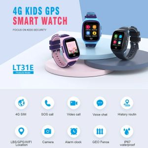 Montres 4G Kids Smart Watch WiFi GPS AGPS Tracker SOS HD Call Video Scran tactile IP67 imperméable pour Boy Girl Gift Gift 'Smartwatch LT31