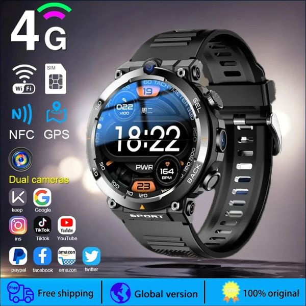 Reloj 4G LTE Smartwatch for Men GPS HD Dual Camera Talk Talk NFC Heart Rife Health Monitoring Face Desbloqueo Smart Watch para Android IOS