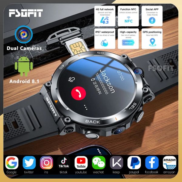 Montres 4G Network Dual Camera Smart Watch 1.39inch GPS WiFi SIM NFC ROPED 64GROM Google Play IP67 Android Men Women Smartwatch