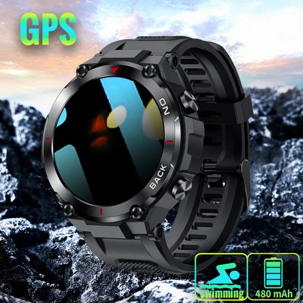 Montres 5ATM GPS Smart Watch Men militaire pour Android Xiaomi iOS Round Wawterproof Sport Watch Oxygen Saturation Smartwatch 2023