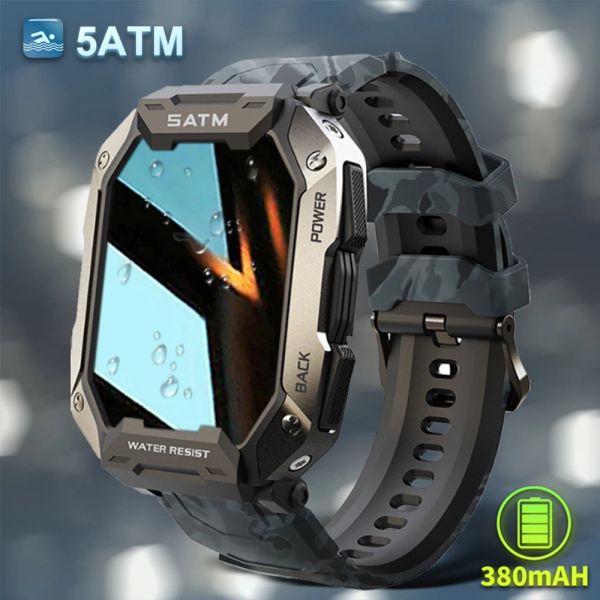 Regardez 5ATM Military Smartwatch Men pour Android Xiaomi iOS IP68 Sports imperméables Montre la pression artérielle oxygène 380 mAh Smart Watch Men