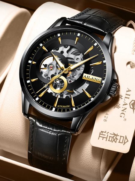 Montres Ailang Fashion Men de montre mécanique automatique Skeleton Steampunk Mens Self Winding Wrist Wistres Men Leather Band Reloj Relogio