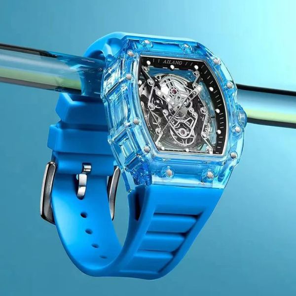 Montres Ailang New Designer Hollow Tonneau Mechanical Watch Men Men Luxury Brand Skeleton Automatique Montres Mens Sport Silicone montre la bracelet