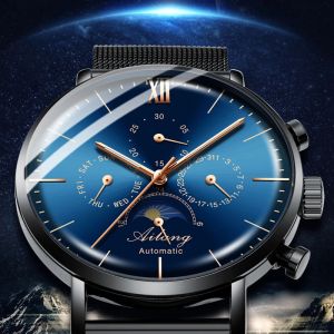 Bekijkt Ailang Top Brand Watch heren waterdichte roestvrijstalen riem automatisch mechanisch horloge man Steampunk Fashion Clock Leather 2019